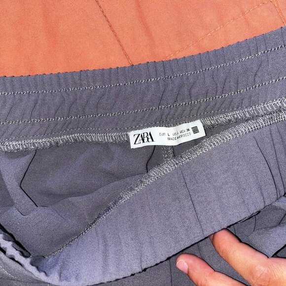 Zara Gray High-Waist Wide-Leg Tie Waistband Flowy Women's Pants Size Large - Picture 5 of 12